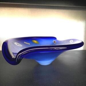 Vintage Murano Millefiori Art Glass Bowl Trinket Candy Dish Cobalt Blue